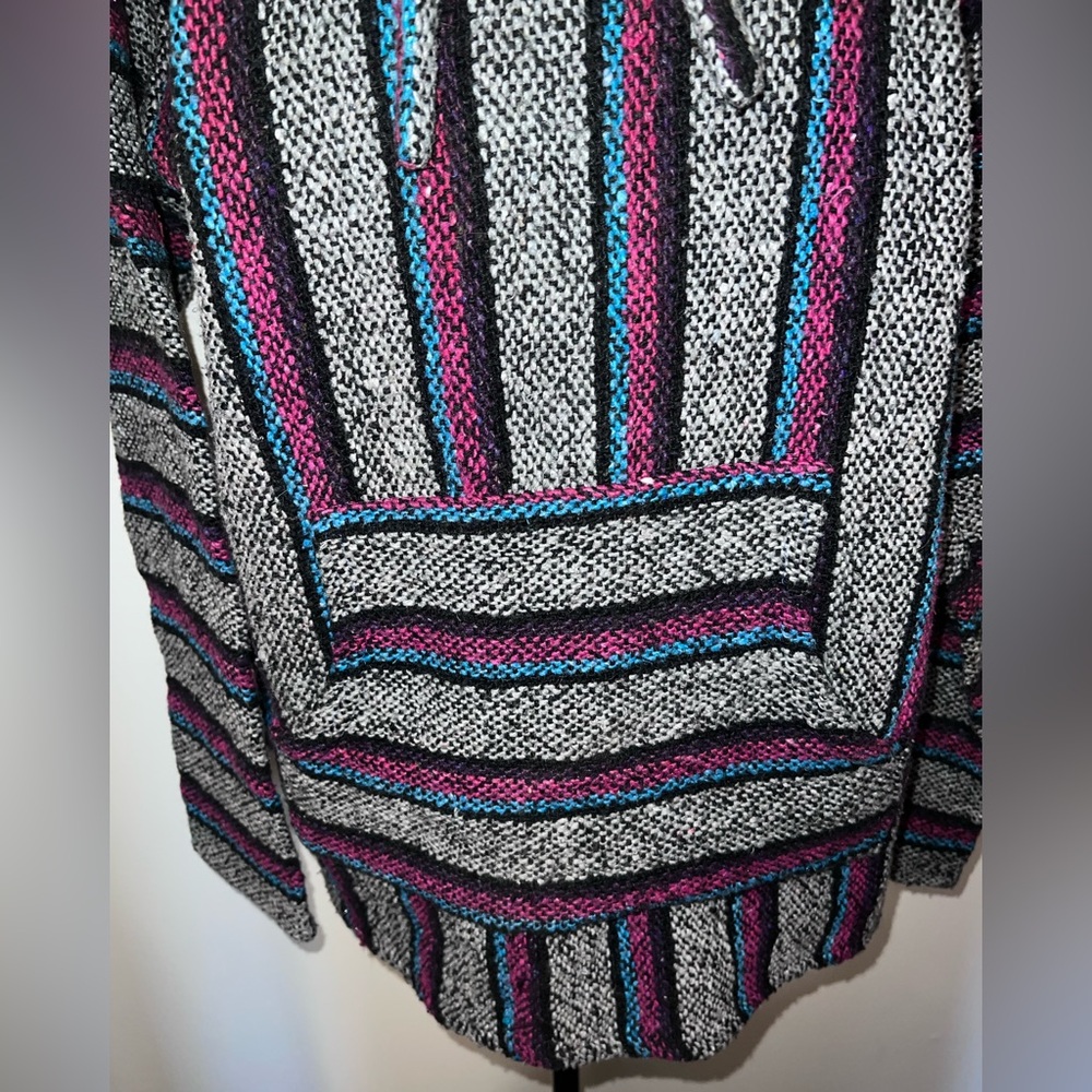 Öland Vintage XL Baja Hoodie Rug Knit Mexican Pullover Surf Boho - Picture 3 of 9